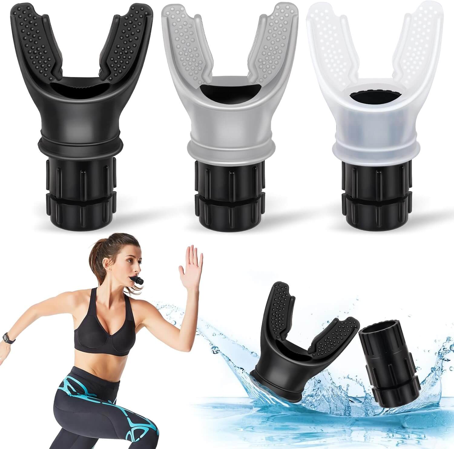 Herbionyx Lung Vitality Breathing Trainer in three colors, designed for enhancing lung capacity and respiratory strength.
