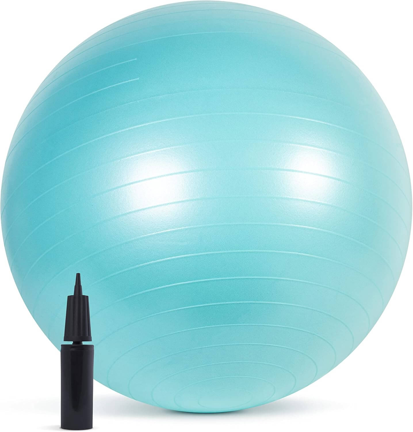 Herbionyx Stability Ball in teal color next to an air pump, ideal for balance and core workouts.