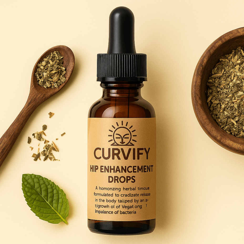 Curvify Hip Enhancement Drops bottle with herbal ingredients for natural curves and contouring.