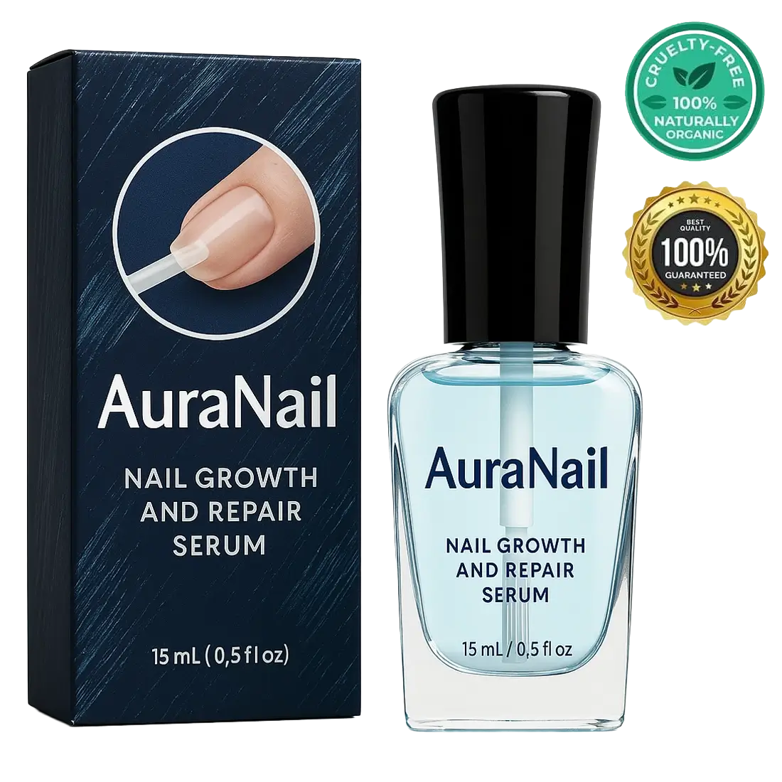 AuraNail Nail Growth and Repair Serum 15ml; strengthens nails, cruelty-free and organic, promotes healthy growth.