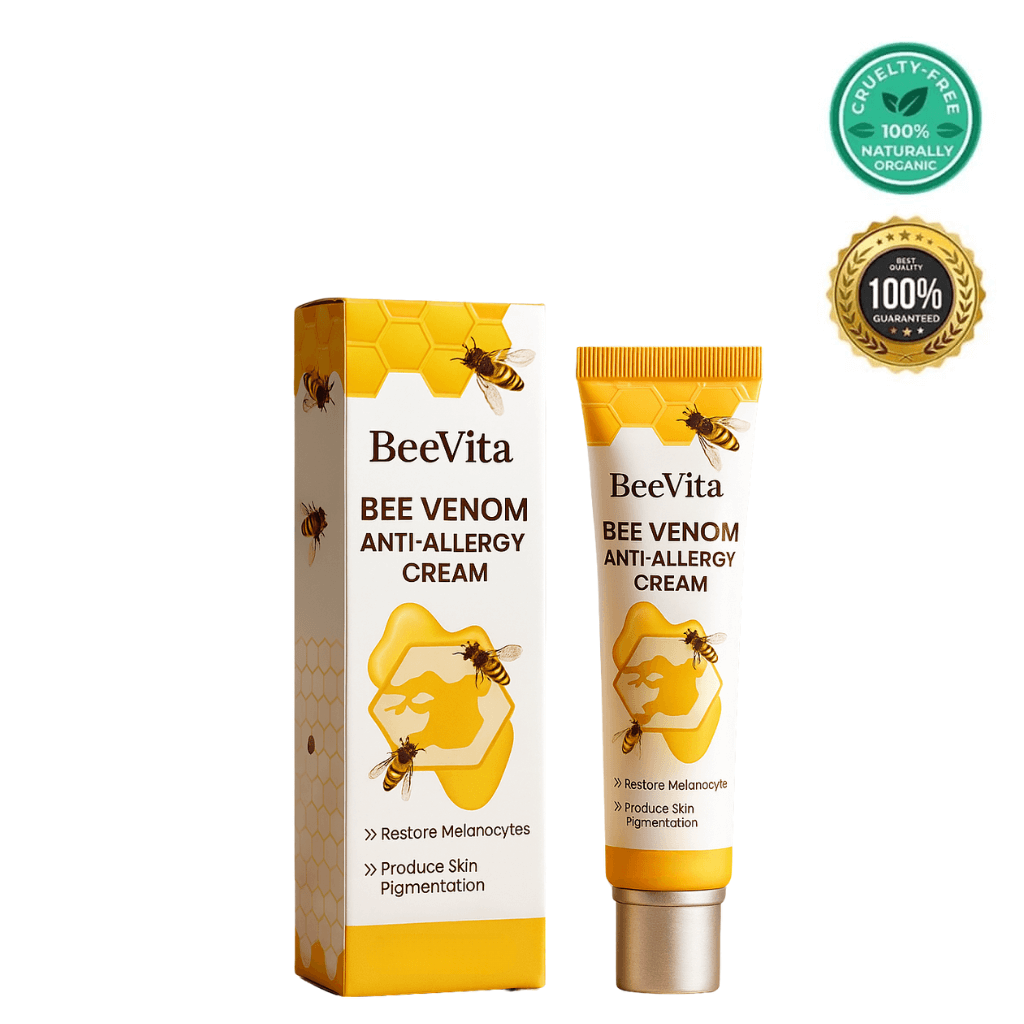 BeeVita Anti-Allergy Cream; soothing bee venom skincare for irritated skin, reduces redness and itching.