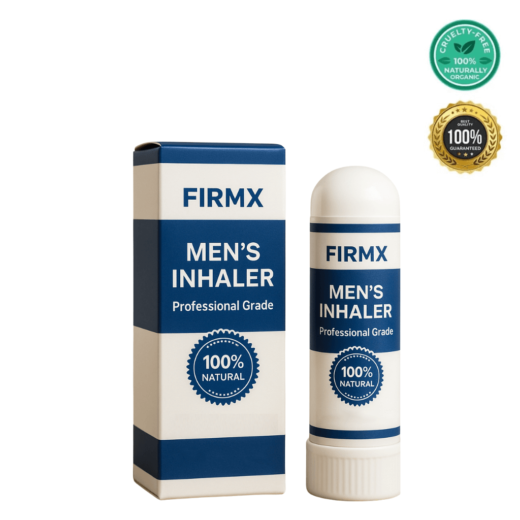 FirmX Men's Inhaler with packaging, 100% natural, professional grade, designed for men's performance support.