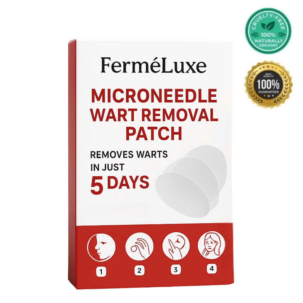 FerméLuxe Microneedle Wart Removal Patch box, effective wart treatment in just 5 days, cruelty-free and natural.