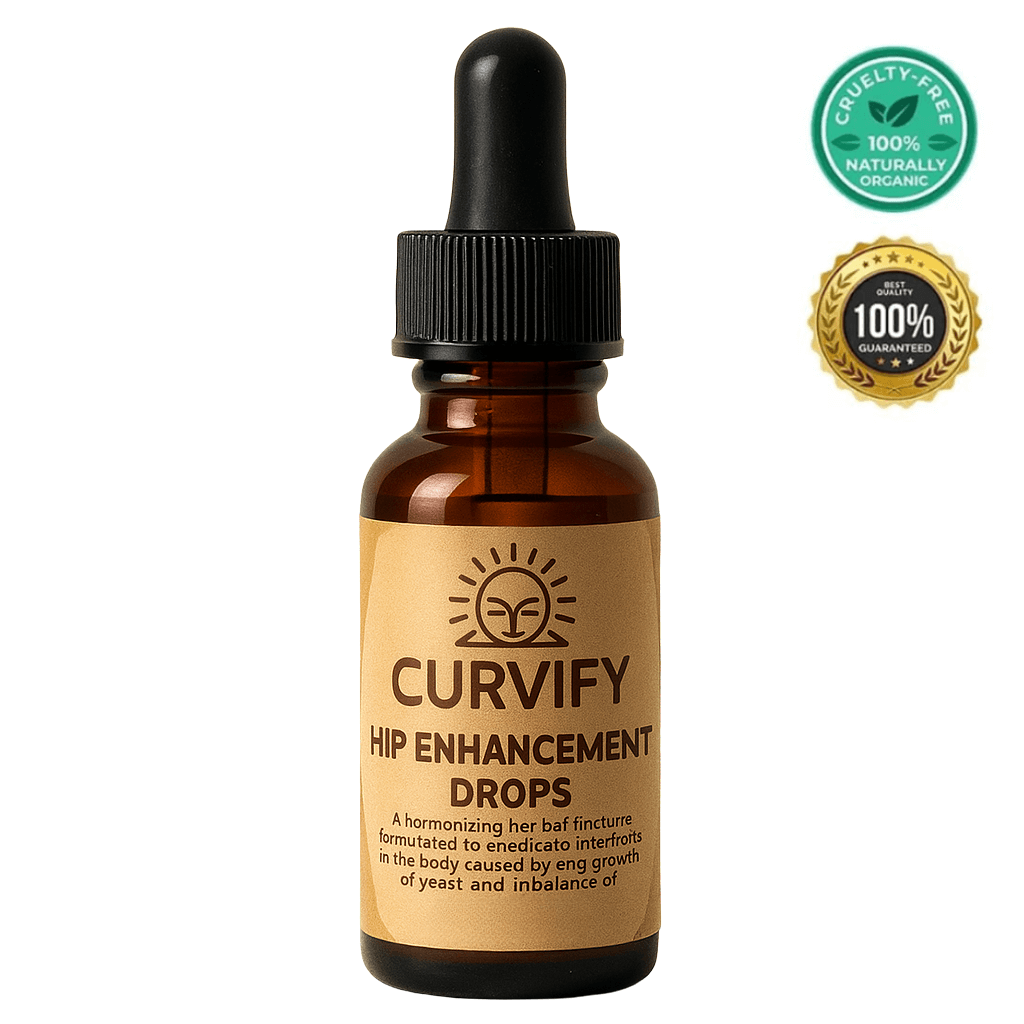 Curvify Hip Enhancement Drops in a glass bottle, featuring organic ingredients for natural curve enhancement.