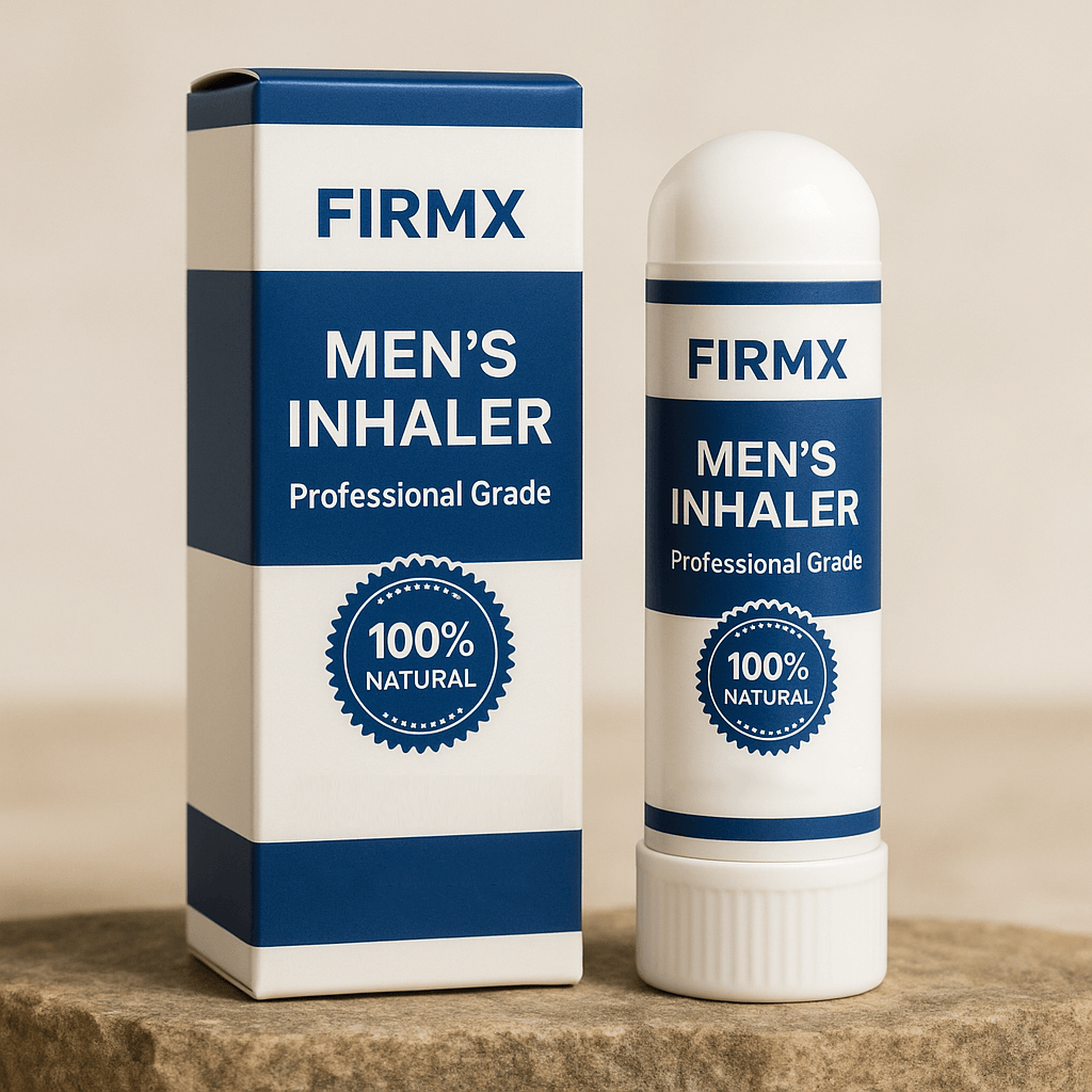 FirmX Men's Nasal Inhaler with packaging, professional grade, 100% natural for men's performance support.