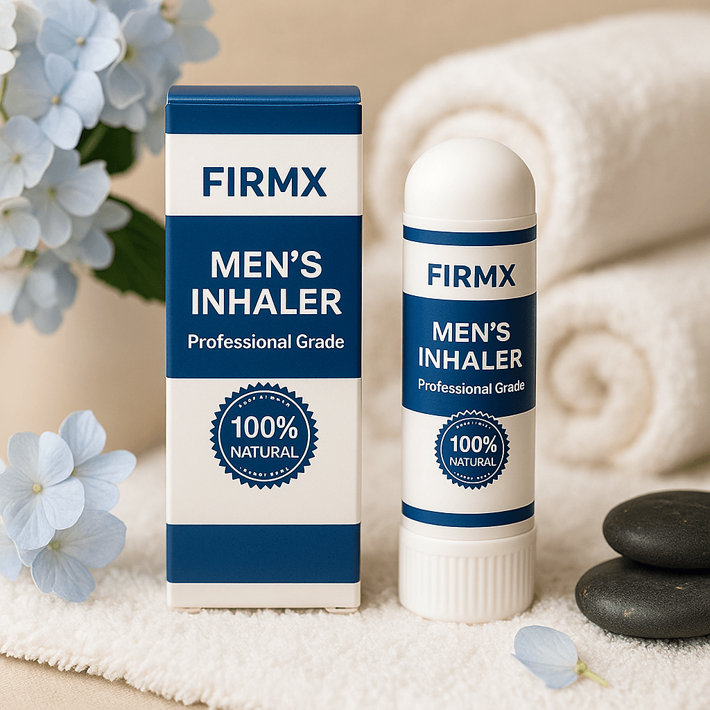 FirmX Men's Nasal Inhaler with packaging, 100% natural, professional grade for men's health support.