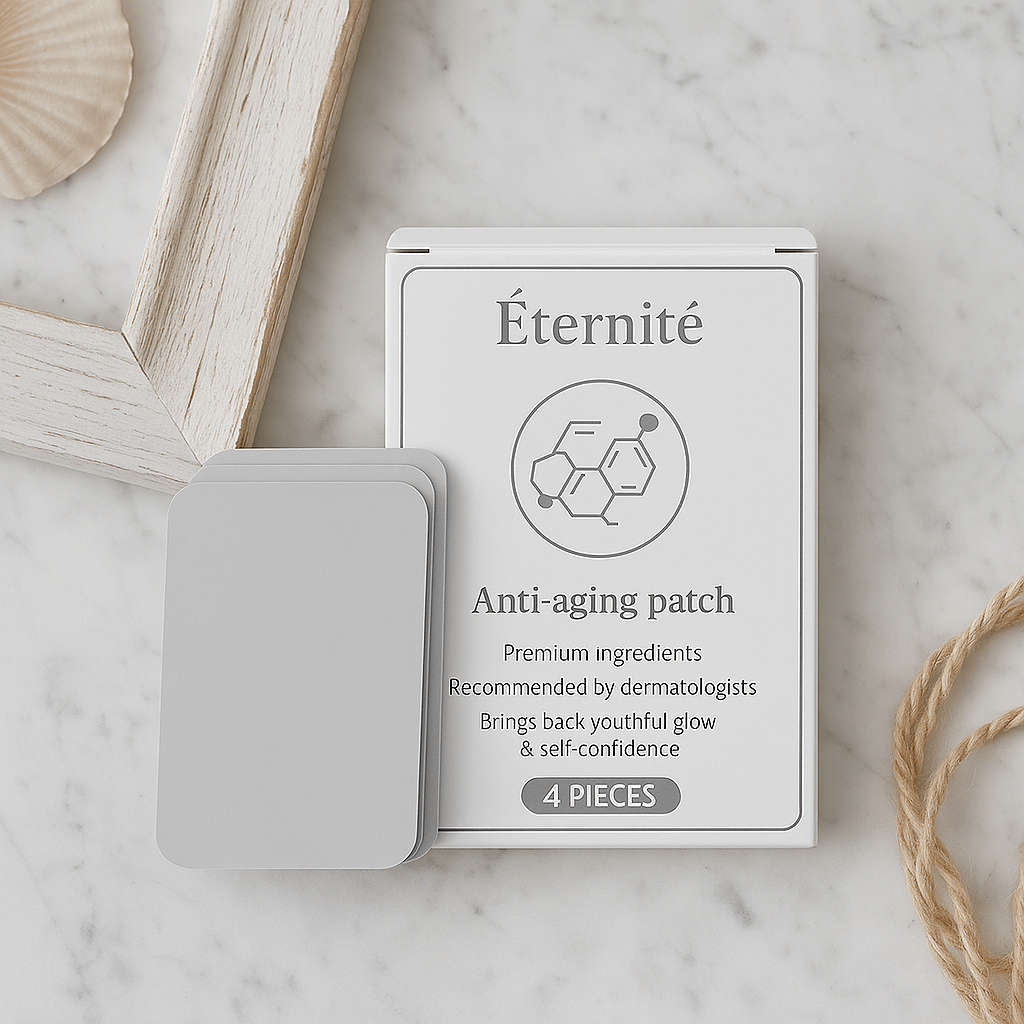 Éternité Anti-Aging Patch box with 4 pieces, designed to rejuvenate skin and enhance youthful glow.