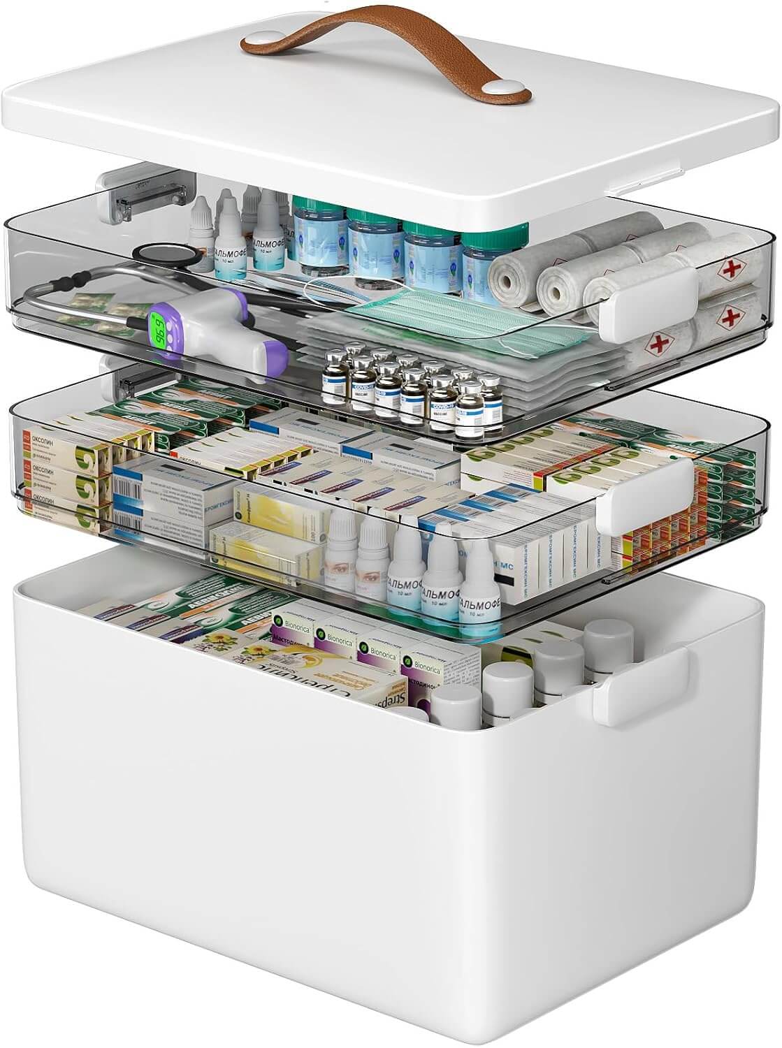 Herbionyx 3-Tier Medical Storage Box, spacious and organized for storing health essentials like tablets and ointments.