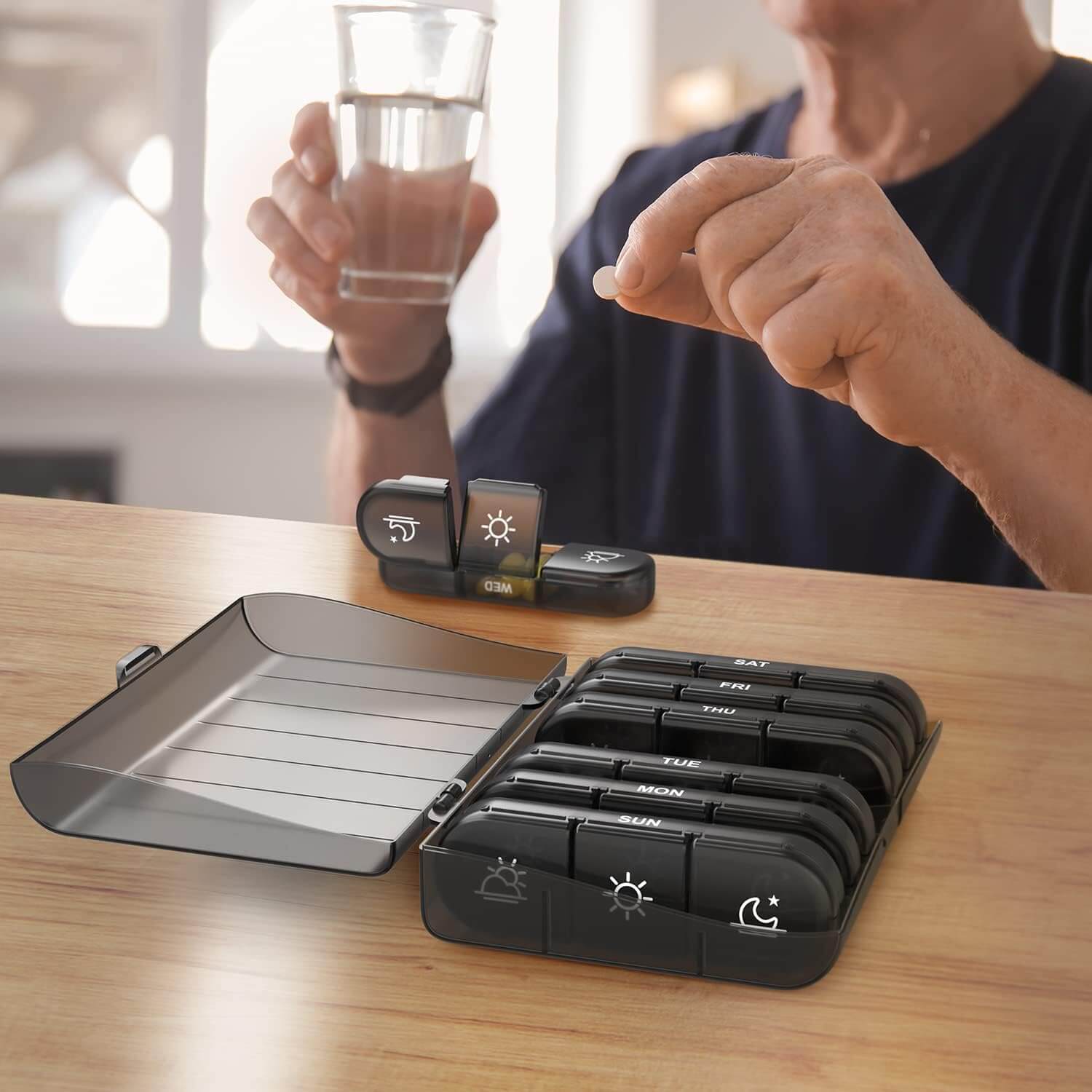 Herbionyx 7-Day Pill Organizer with compartments for easy daily medication and supplement management.