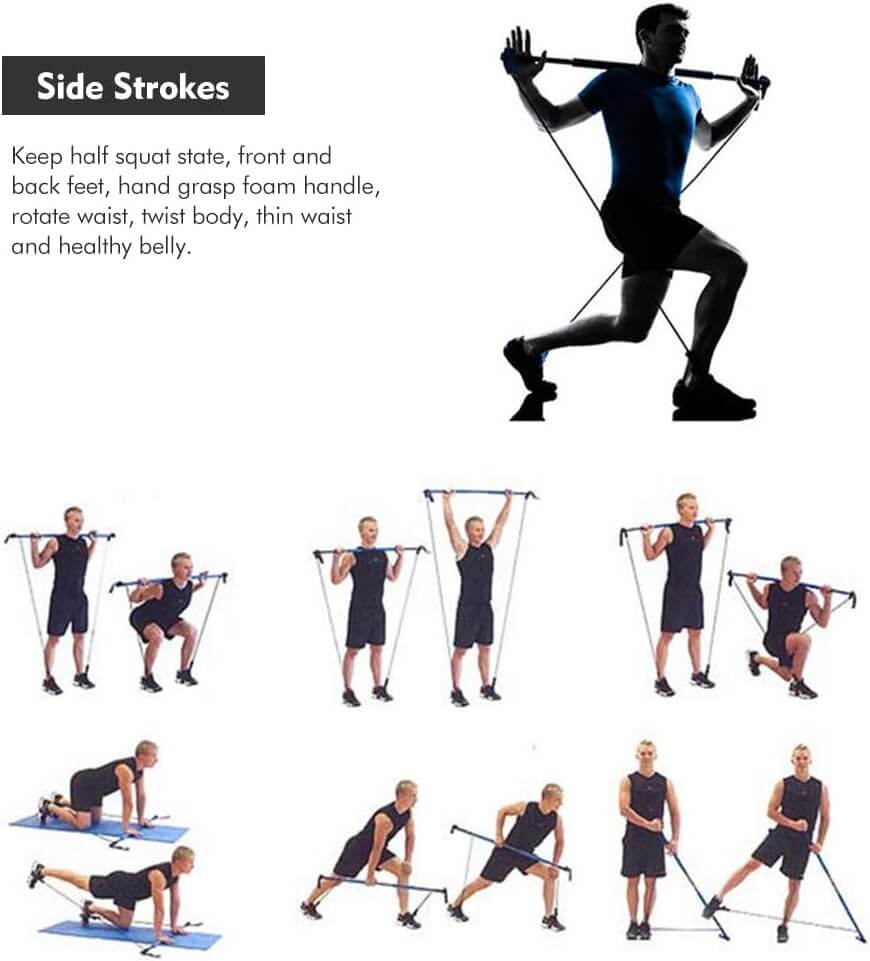 Person demonstrating side strokes with the Herbionyx BodyAlign Pilates Bar Kit for full-body workout.