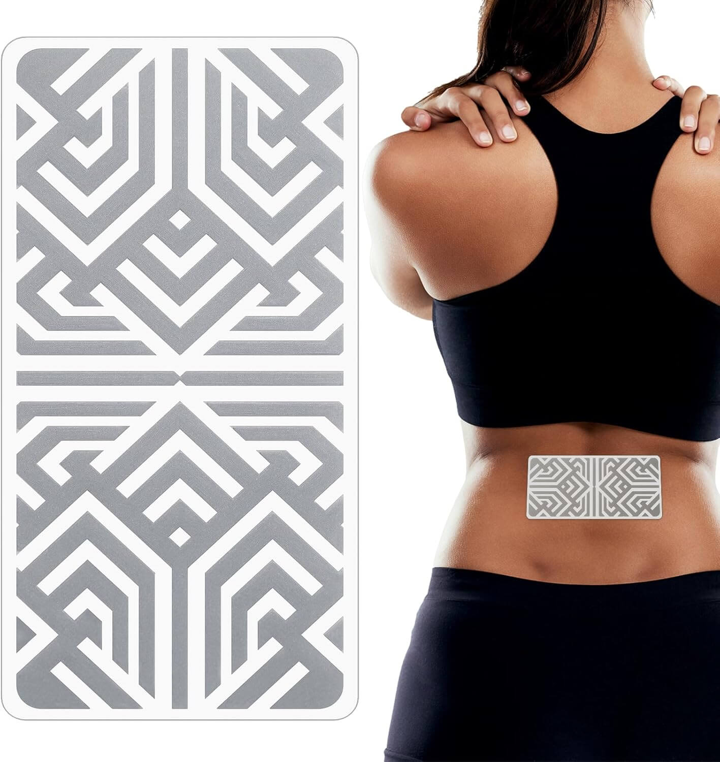 Herbionyx natural pain relief patch applied on lower back, showcasing drug-free, flexible design for lasting comfort.
