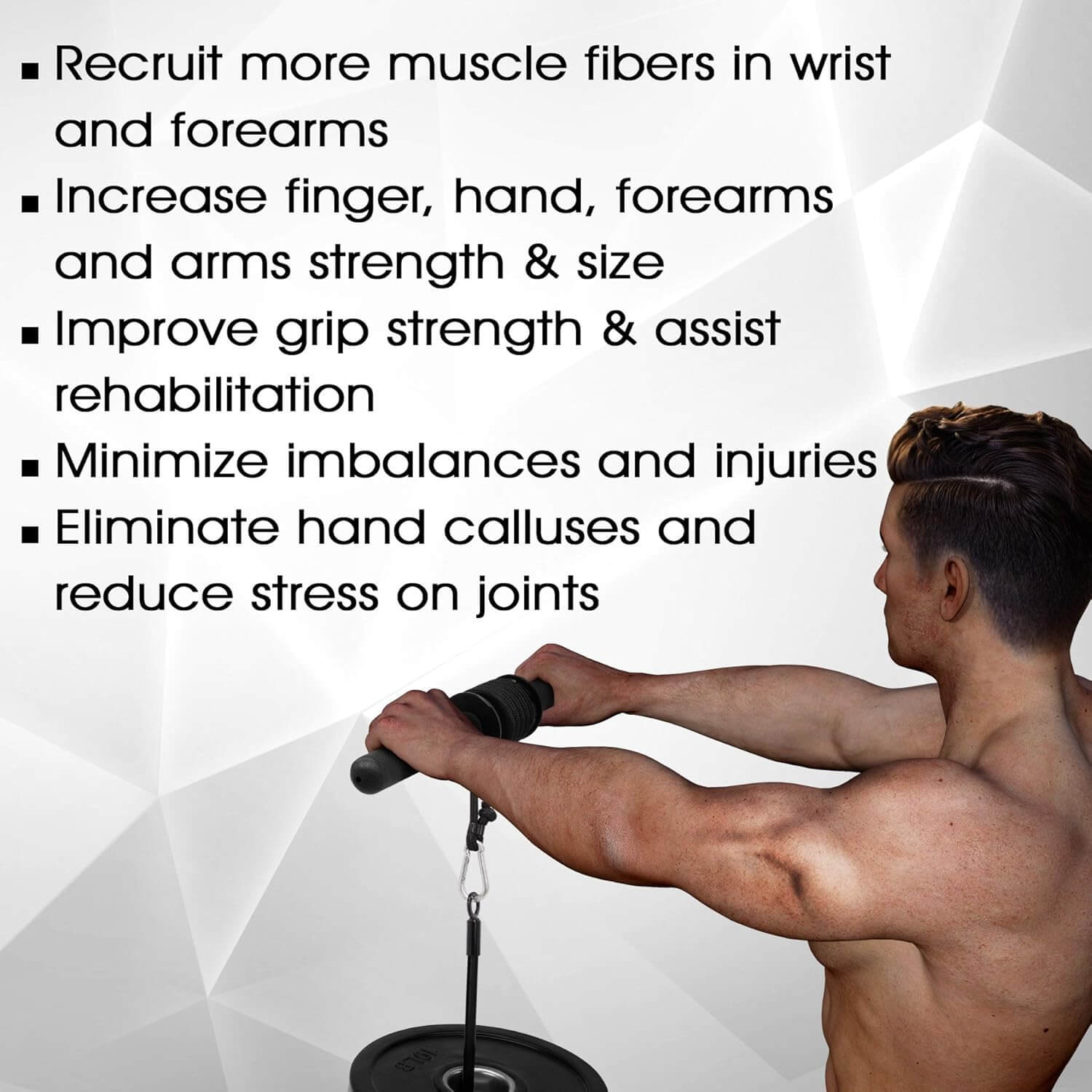 Person using the Herbionyx PowerGrip Trainer to enhance grip strength and forearm muscle development.