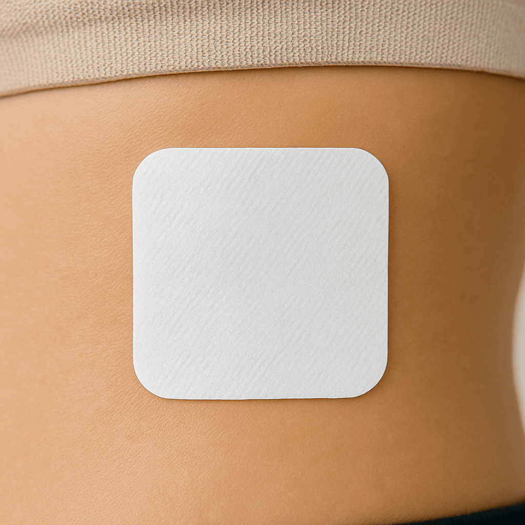 Herbionyx Slim Patch applied on skin, showcasing natural weight management solution for effortless daily use.